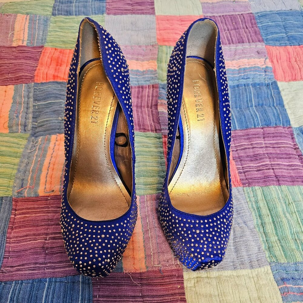 Forever 21 Blue Sparkly Platform Heels, Size 9 - Picture 1 of 10